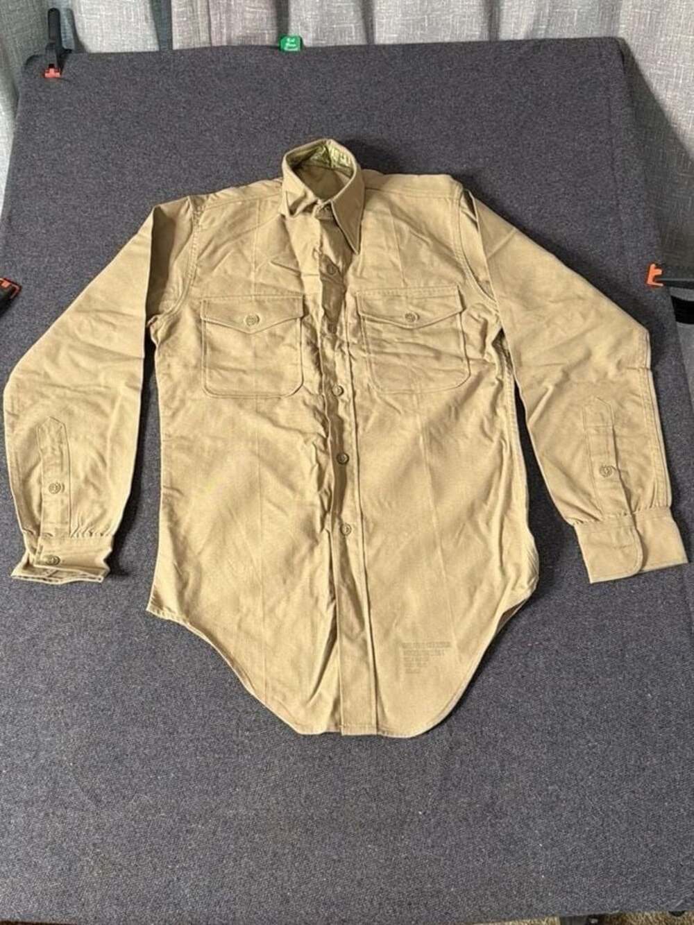 Vintage US Army Wool Field Shirt, Tan Khaki Military Surplus, Size 14x32